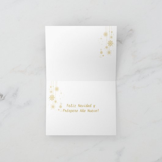 スペインのクリスマス – 赤と金ゴールドのきらめく木 シーズンカード (内部)