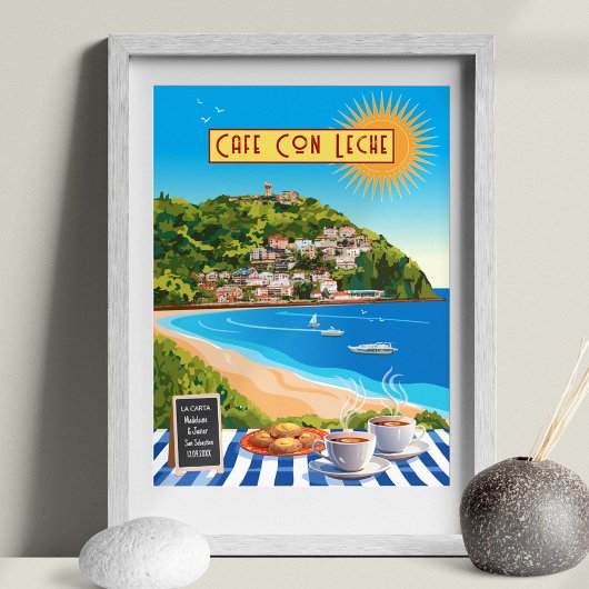 スペインのコーヒー編集可能図解入りの、写真付きの休暇 ポスター