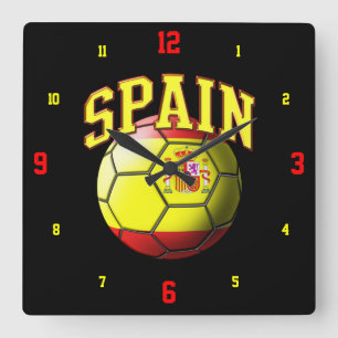 スペインのサッカーボールの時計の旗 スクエア壁時計