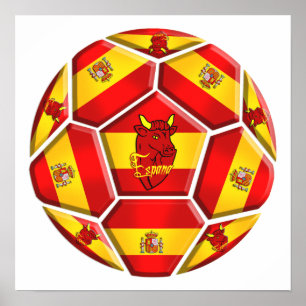 スペインのサッカーボールLa Furia Roja Toroフラグ ポスター