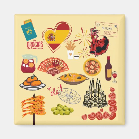 スペインのシンボル 旅行好き マグネット (正面)
