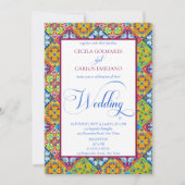 スペインのスタイルの装飾タイル結婚カトリック 招待状 (正面)