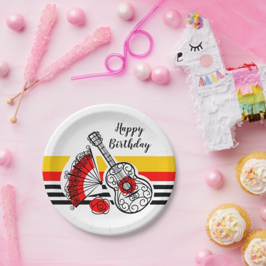 スペインのストライプ土産クラシック誕生日 ペーパープレート (パーティー)