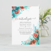 スペインのターコイズとコーラルフローラ結婚の更新 招待状 (スタンド正面)