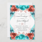スペインのターコイズ&コーラルフローラリハーサルディナー 招待状 (正面)