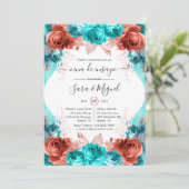 スペインのターコイズ&コーラルフローラリハーサルディナー 招待状 (スタンド正面)