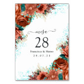 スペインのターコイズ-ティール（緑がかった色）とサンゴフローラ テーブルナンバー (正面)