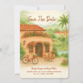 スペインのハシエンダでのデスティネーション・ウェディングのSave the Date 招待状 (正面)