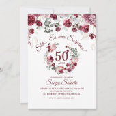 スペインのバラとバーガンディーのサプライズ誕生日 招待状 (正面)