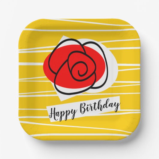 スペインのバラ誕生日スクエア紙プレート ペーパープレート (正面)
