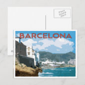 スペインのバルセロナ海岸 ビンテージな旅行スタイル ポストカード (正面/裏面)