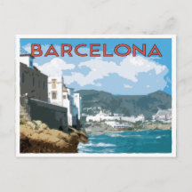 スペインのバルセロナ海岸 ビンテージな旅行スタイル