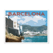 スペインのバルセロナ海岸 ビンテージな旅行スタイル