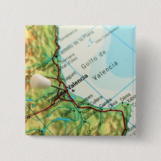 スペインのバレンシア市を指すピンによって地図を描いて下さい 缶バッジ (正面)