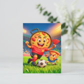 スペインのパエリアとイタリアのピザのサッカー対決 ポストカード (スタンド正面)
