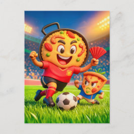 スペインのパエリアとイタリアのピザのサッカー対決 ポストカード