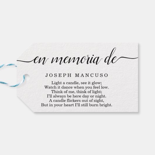 スペインのパーソナライズされた葬メッセージカード ギフトタグ (裏面横)