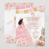 スペインのピンクの花柄プリンセスドレス スイート15歳 招待状 (正面/裏面)