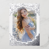 スペインのファンシーフローラフレームMis XVアニョス写真 箔招待状 (正面)