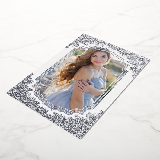 スペインのファンシーフローラフレームMis XVアニョス写真 箔招待状 (回転した状態)