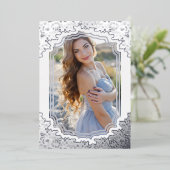 スペインのファンシーフローラフレームMis XVアニョス写真 箔招待状 (立ち正面)