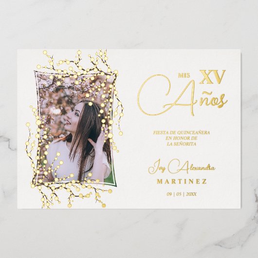 スペインのフォトラグジュアリートレンディーさくらんぼブロッサムVX 箔招待状 (正面)