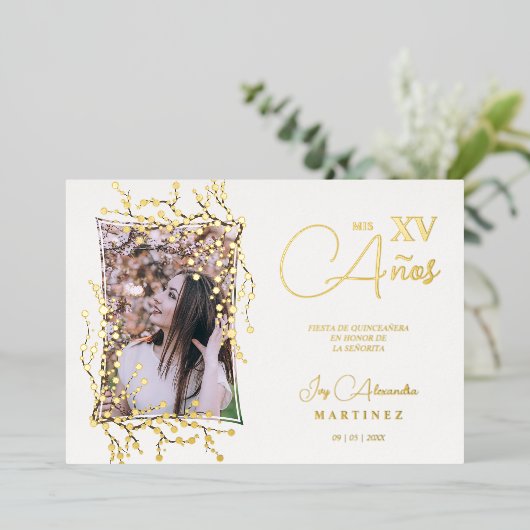 スペインのフォトラグジュアリートレンディーさくらんぼブロッサムVX 箔招待状 (立ち正面)