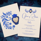 スペインのブルーとシャンパンミラゴロハートメキシコ 招待状