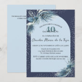 スペインのブルーウィンターフローラル 40歳の誕生日パーティー 招待状 (正面/裏面)