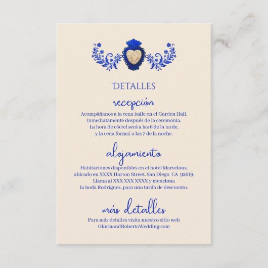 スペインのブルーシャンパンハートメキシ結婚カン エンクロージャーカード (正面)