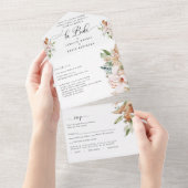 スペインのベージュアーストーンフローラ結婚の涙RSVP オールインワン招待状 (貼ってはがせる)