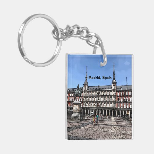 スペインのマドリッドにある広場の漫画アート キーホルダー (正面左)