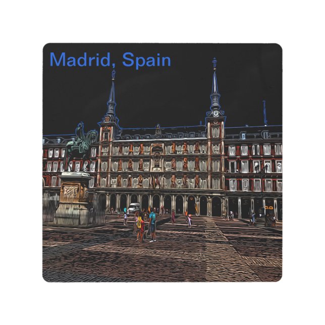 スペインのマドリードにある広場のネオン・アート メタルプリント (正面)