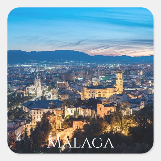 スペインのマラガにあるマラガ大聖堂の夜景 スクエアシール (正面)