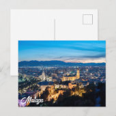 スペインのマラガにあるマラガ大聖堂の夜景 ポストカード (正面/裏面)