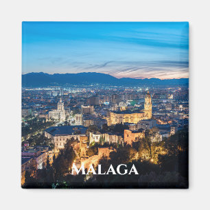 スペインのマラガにあるマラガ大聖堂の夜景 マグネット