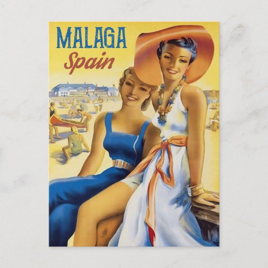 スペインのマラガのビーチの女の子 ポストカード (正面)