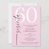 スペインのミニマルエレガントピンク60誕生日 招待状 (正面)