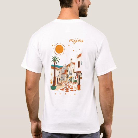 スペインのミハス 白い町並みの美しい景色の服 Tシャツ (裏面)