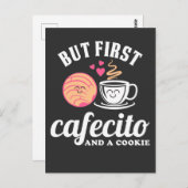 スペインのラティーナ コーヒー でもまずは小さなコーヒーとクッキー ポストカード (正面/裏面)