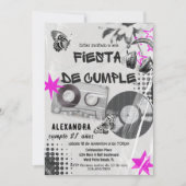 スペインのレトロミュージックAny Ageブラック&ピンク誕生日 招待状 (正面)