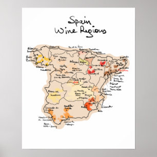 スペインのワインの地図 ポスター