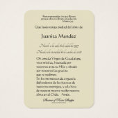 スペインのヴァージンメアリーバラ宗教的祈りの言葉カード (裏面)