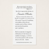 スペインのヴァージンメアリーバラ葬儀祈りの言葉カード (裏面)