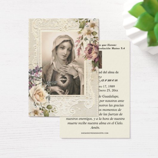 スペインのヴァージンメアリー葬儀記念祈りの言葉カード (デスク)