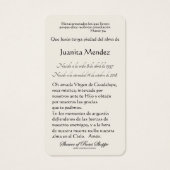 スペインのヴァージンメアリ宗教祈りの言葉カード (裏面)