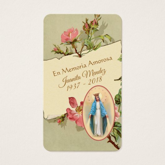 スペインのヴァージンメアリ宗教祈りの言葉カード (正面)