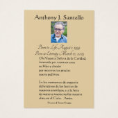 スペインのヴァージンメアリ葬儀祈りの言葉ホリーカード (裏面)