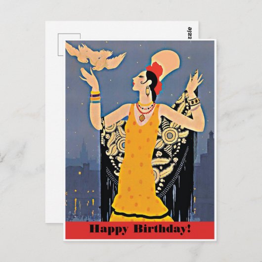 スペインのヴィンテージの女性からのバースデーソング ポストカード (正面/裏面)