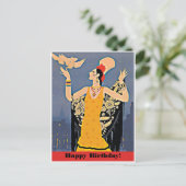 スペインのヴィンテージの女性と誕生日おめでとう ポストカード (スタンド正面)